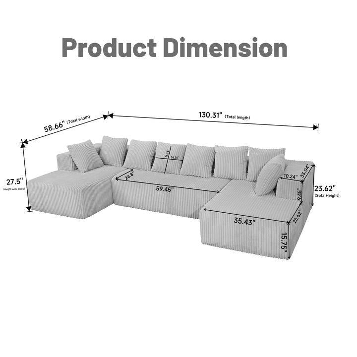 Canapé sectionnel modulaire en U 4 places avec chaise longue réversible pour salon et chambre à coucher