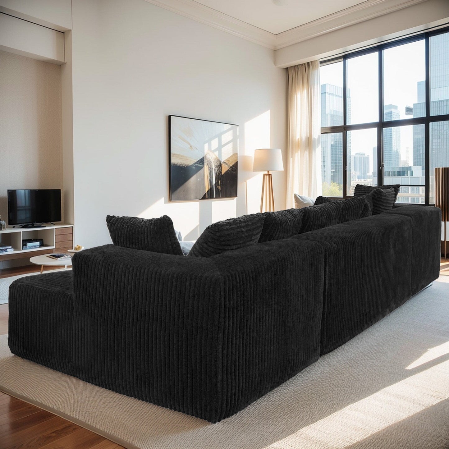 Canapé sectionnel modulaire en U 4 places avec chaise longue réversible pour salon et chambre à coucher