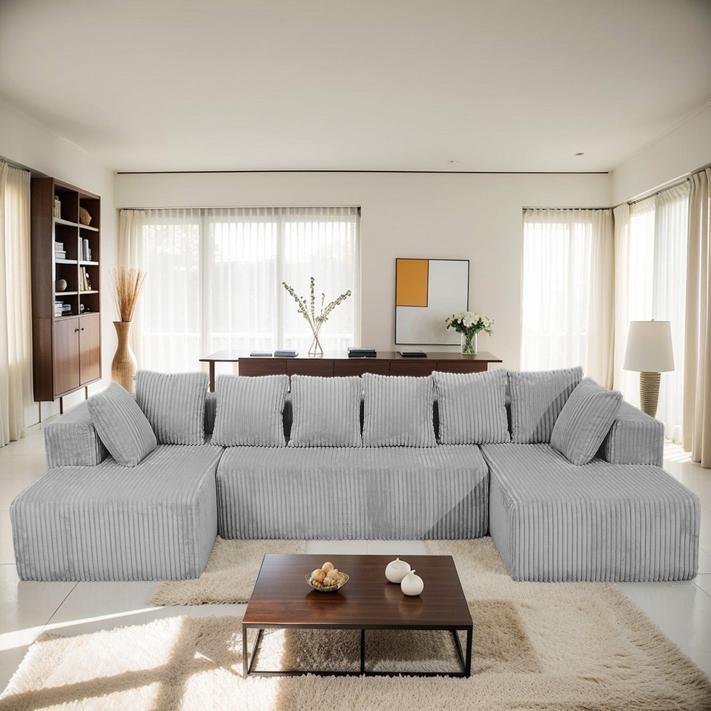 Canapé sectionnel modulaire en U 4 places avec chaise longue réversible pour salon et chambre à coucher