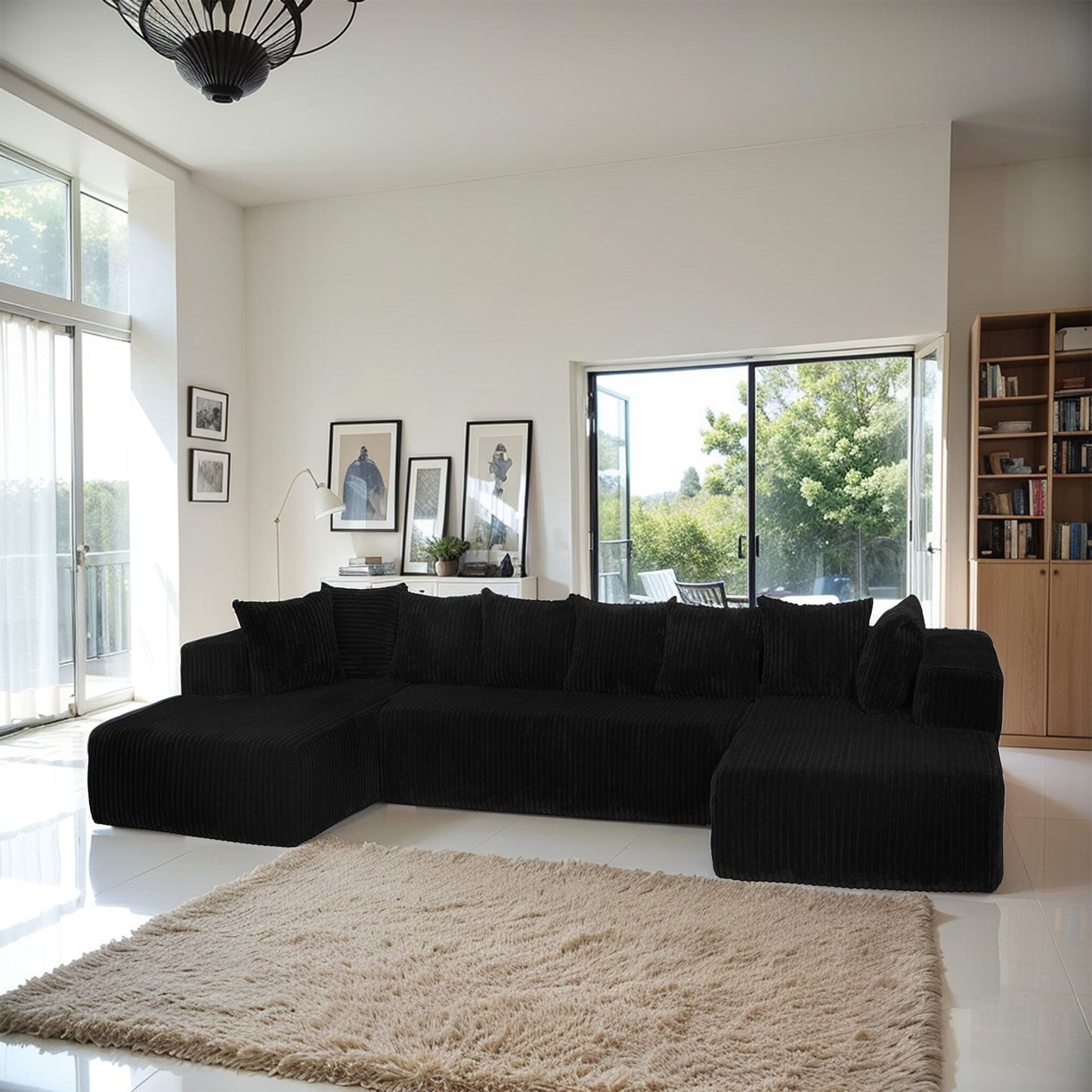 Canapé sectionnel modulaire en U 4 places avec chaise longue réversible pour salon et chambre à coucher