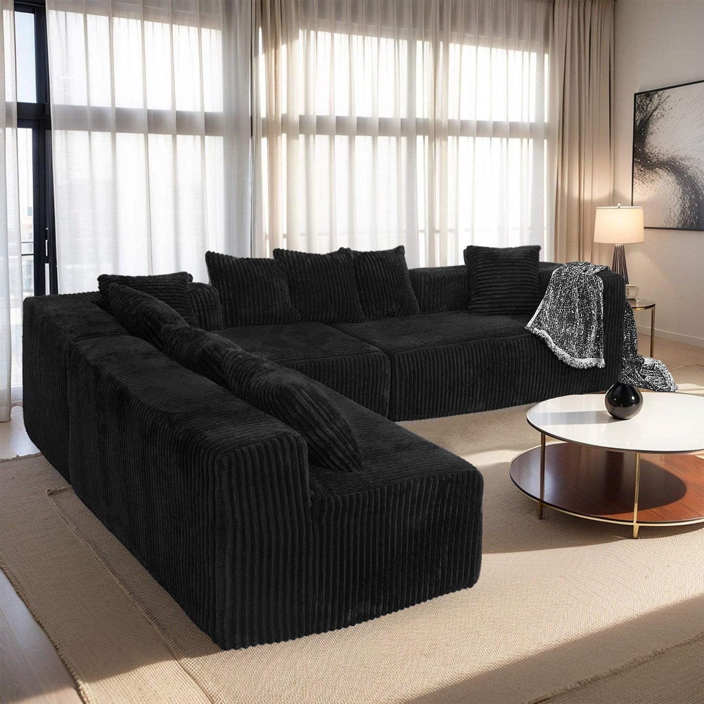 Canapé sectionnel modulaire en U 4 places avec chaise longue réversible pour salon et chambre à coucher