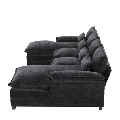 Canapé modulaire en U avec coussins de taille, 6 places symétriques rembourrées, ensemble de canapés en chenille Cloud avec méridienne