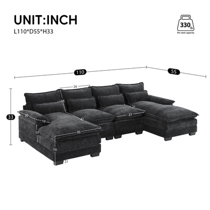 Canapé modulaire en U avec coussins de taille, 6 places symétriques rembourrées, ensemble de canapés en chenille Cloud avec méridienne