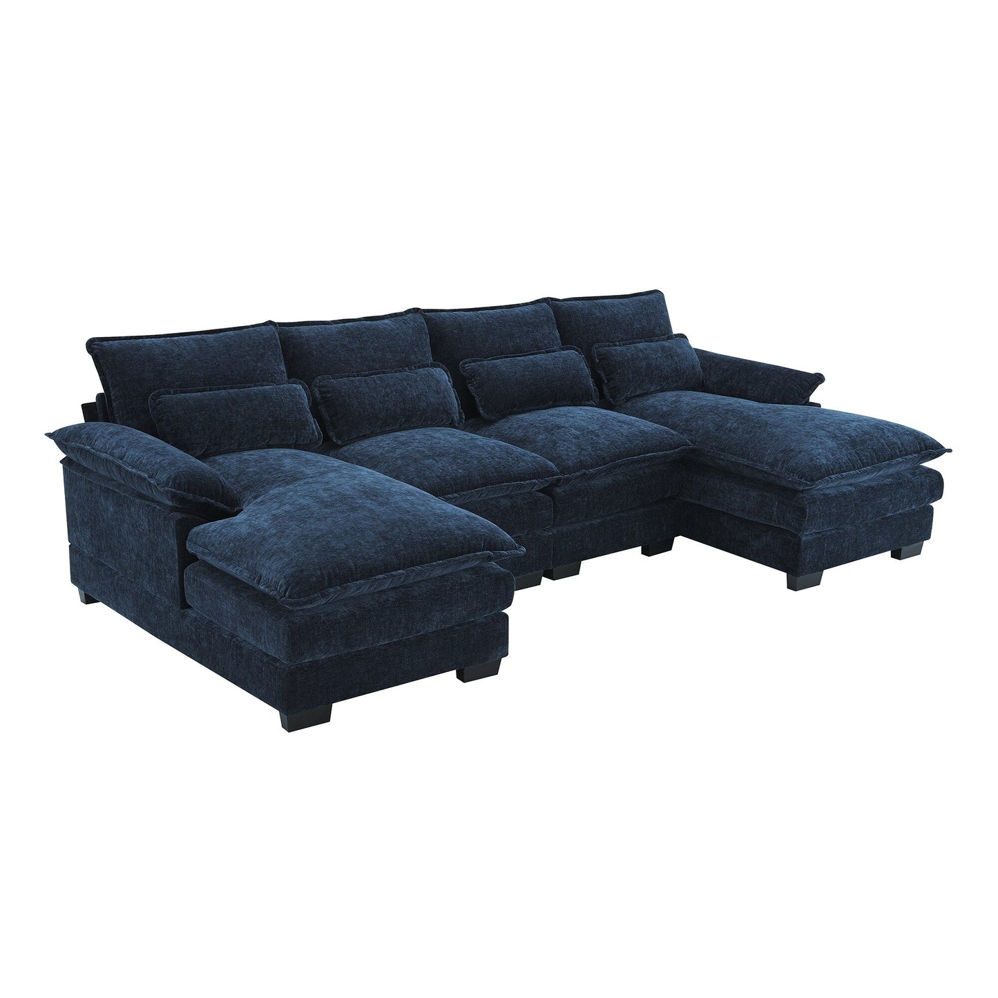 Canapé modulaire en U avec coussins de taille, 6 places symétriques rembourrées, ensemble de canapés en chenille Cloud avec méridienne