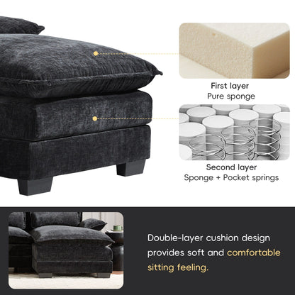 Canapé modulaire en U avec coussins de taille, 6 places symétriques rembourrées, ensemble de canapés en chenille Cloud avec méridienne