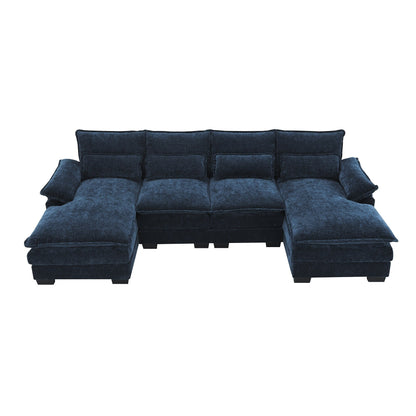 Canapé modulaire en U avec coussins de taille, 6 places symétriques rembourrées, ensemble de canapés en chenille Cloud avec méridienne