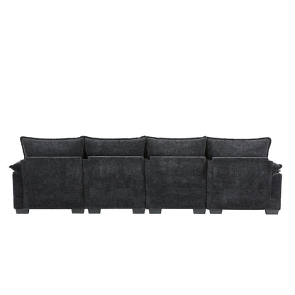 Canapé modulaire en U avec coussins de taille, 6 places symétriques rembourrées, ensemble de canapés en chenille Cloud avec méridienne