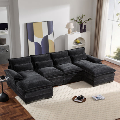 Canapé modulaire en U avec coussins de taille, 6 places symétriques rembourrées, ensemble de canapés en chenille Cloud avec méridienne