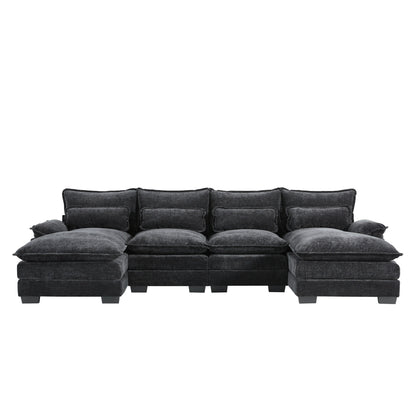 Canapé modulaire en U avec coussins de taille, 6 places symétriques rembourrées, ensemble de canapés en chenille Cloud avec méridienne