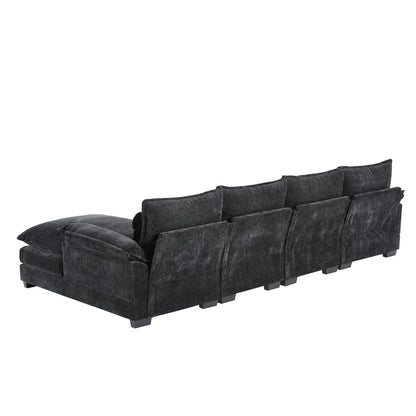 Canapé modulaire en U avec coussins de taille, 6 places symétriques rembourrées, ensemble de canapés en chenille Cloud avec méridienne