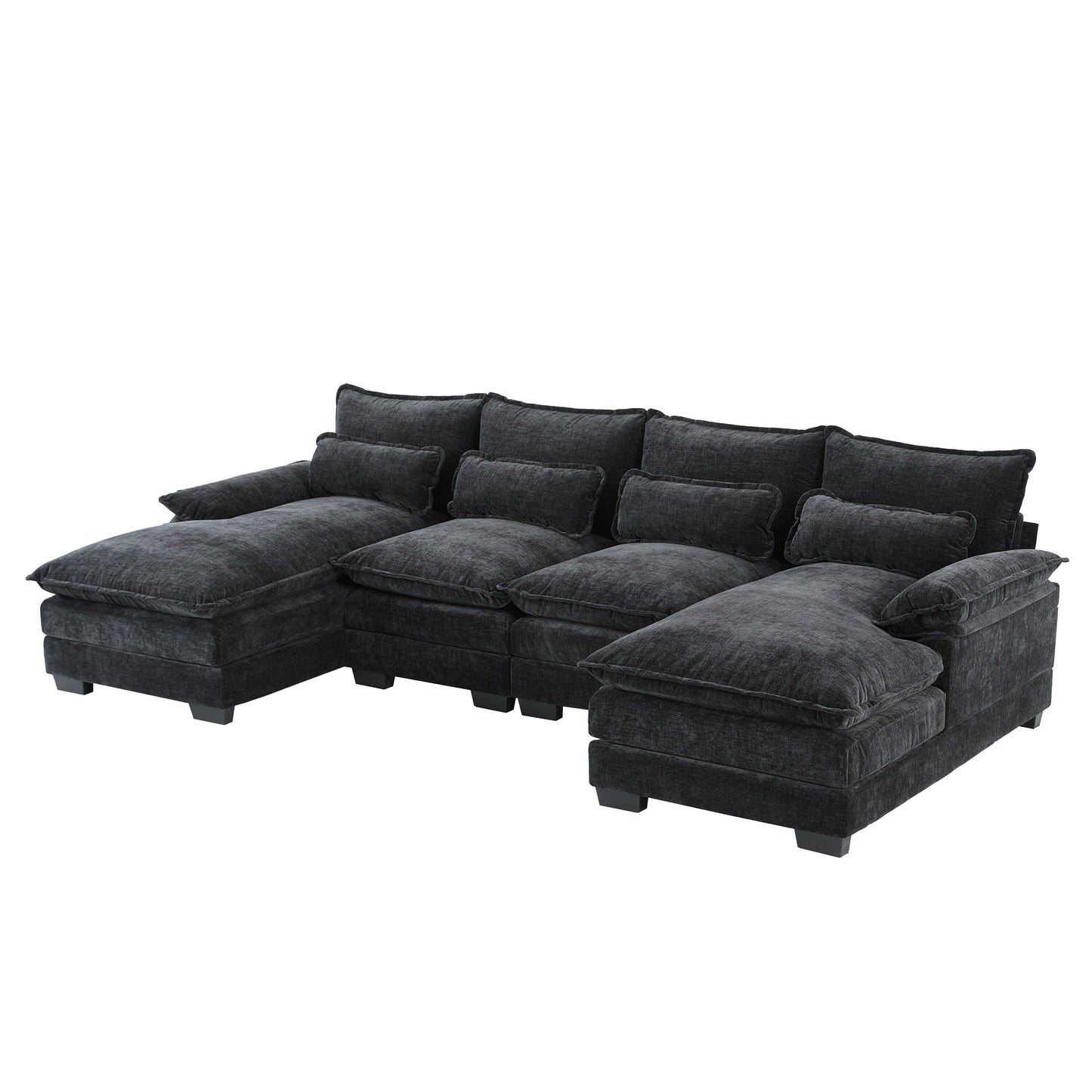 Canapé modulaire en U avec coussins de taille, 6 places symétriques rembourrées, ensemble de canapés en chenille Cloud avec méridienne