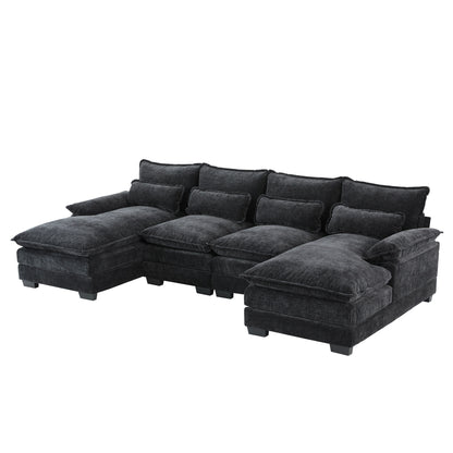 Canapé modulaire en U avec coussins de taille, 6 places symétriques rembourrées, ensemble de canapés en chenille Cloud avec méridienne
