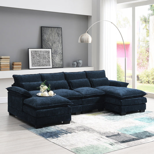 Canapé modulaire en U avec coussins de taille, 6 places symétriques rembourrées, ensemble de canapés en chenille Cloud avec méridienne
