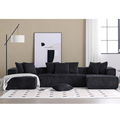 Canapé modulable en U en velours côtelé rayé 4 places avec 2 méridiennes et causeuse pour salon chambre