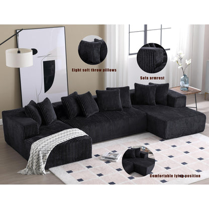Canapé modulable en U en velours côtelé rayé 4 places avec 2 méridiennes et causeuse pour salon chambre