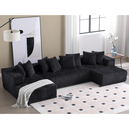 Canapé modulable en U en velours côtelé rayé 4 places avec 2 méridiennes et causeuse pour salon chambre