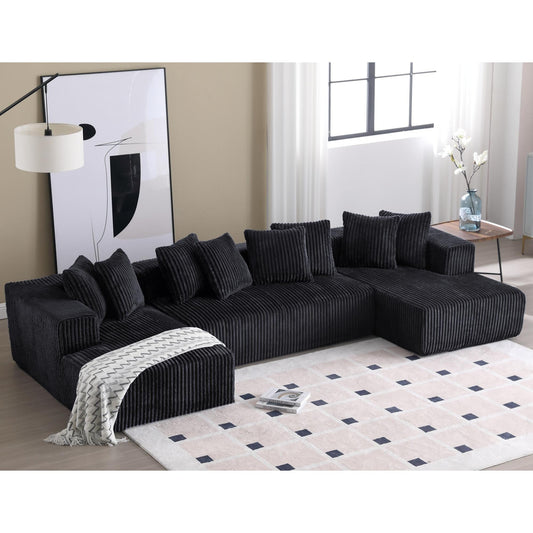 Canapé modulable en U en velours côtelé rayé 4 places avec 2 méridiennes et causeuse pour salon chambre