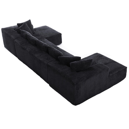 Canapé modulable en U en velours côtelé rayé 4 places avec 2 méridiennes et causeuse pour salon chambre