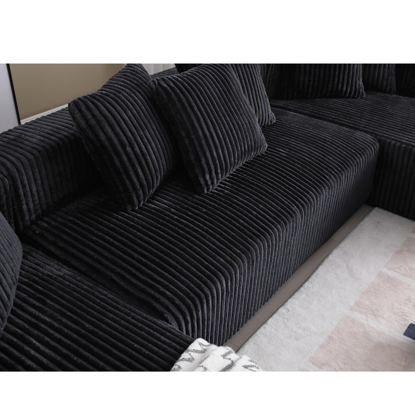 Canapé modulable en U en velours côtelé rayé 4 places avec 2 méridiennes et causeuse pour salon chambre