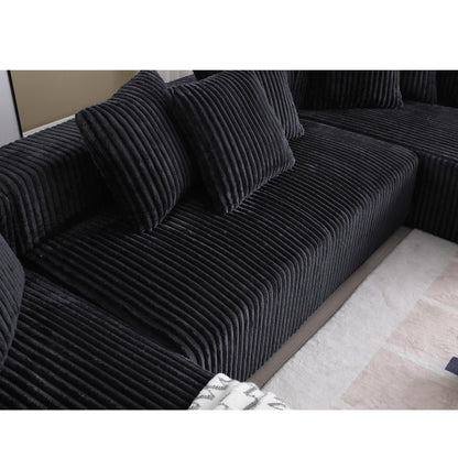 Canapé modulable en U en velours côtelé rayé 4 places avec 2 méridiennes et causeuse pour salon chambre