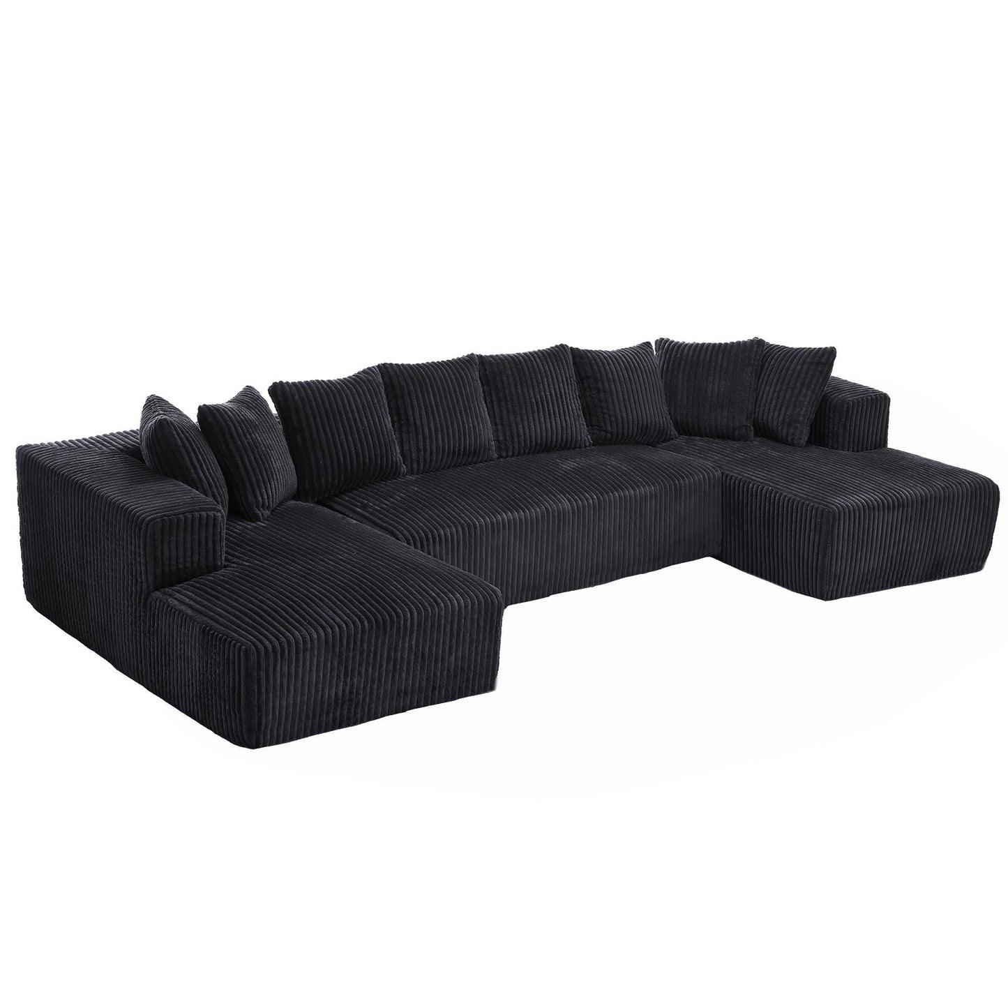 Canapé modulable en U en velours côtelé rayé 4 places avec 2 méridiennes et causeuse pour salon chambre
