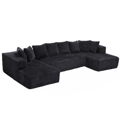Canapé modulable en U en velours côtelé rayé 4 places avec 2 méridiennes et causeuse pour salon chambre