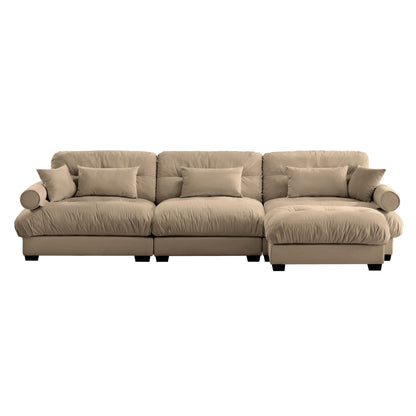 Canapé modulaire sectionnel en velours, siège profond, canapé nuage en forme de L avec pouf et accoudoirs renforcés pour le salon