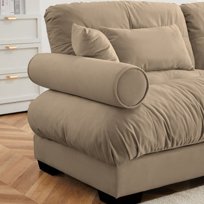 Canapé modulaire sectionnel en velours, siège profond, canapé nuage en forme de L avec pouf et accoudoirs renforcés pour le salon