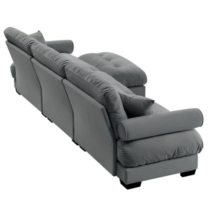 Canapé modulaire sectionnel en velours, siège profond, canapé nuage en forme de L avec pouf et accoudoirs renforcés pour le salon