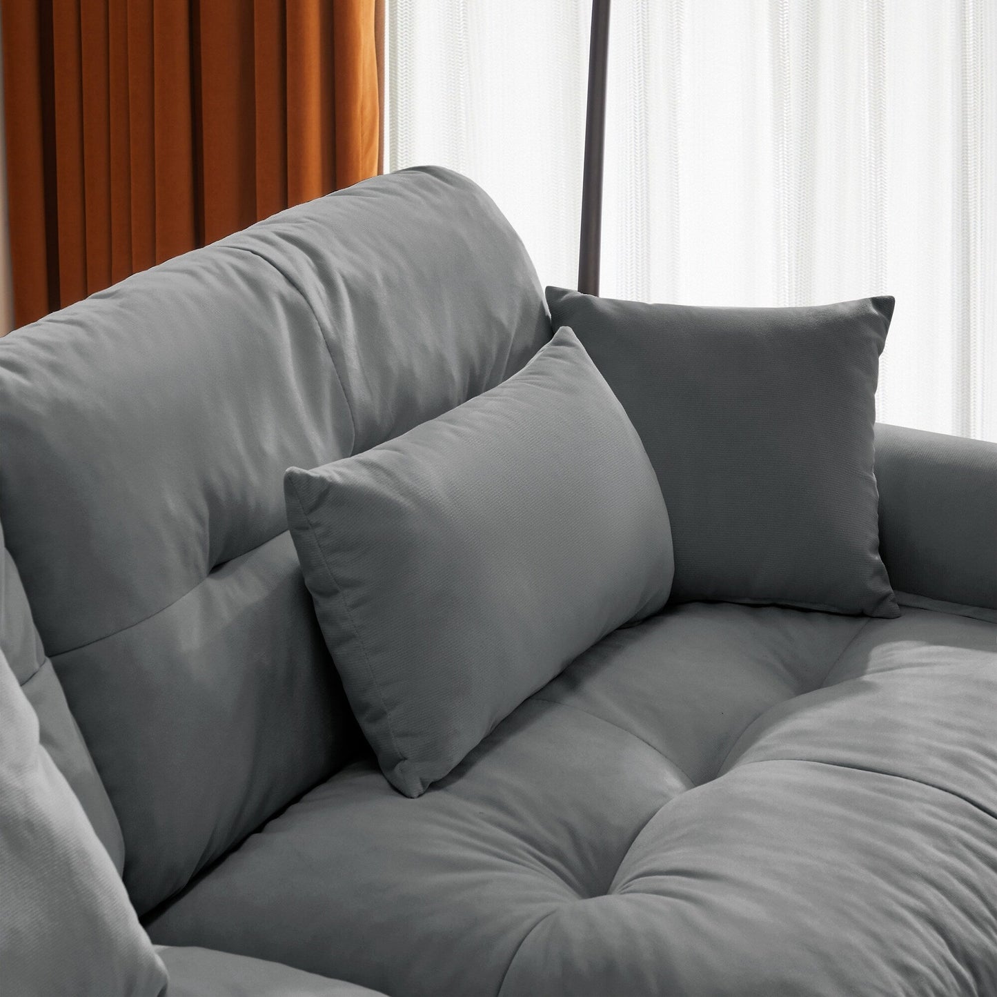 Canapé modulaire sectionnel en velours, siège profond, canapé nuage en forme de L avec pouf et accoudoirs renforcés pour le salon