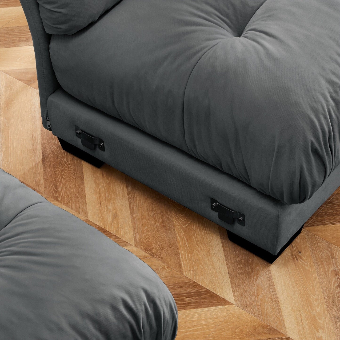 Canapé modulaire sectionnel en velours, siège profond, canapé nuage en forme de L avec pouf et accoudoirs renforcés pour le salon