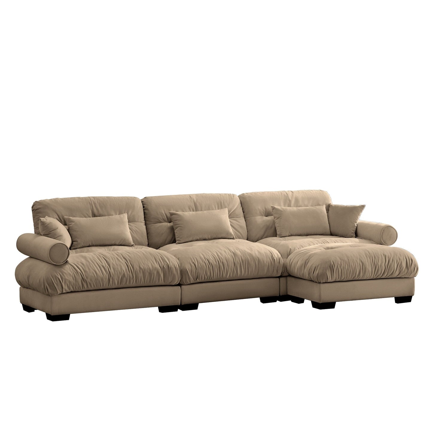Canapé modulaire sectionnel en velours, siège profond, canapé nuage en forme de L avec pouf et accoudoirs renforcés pour le salon