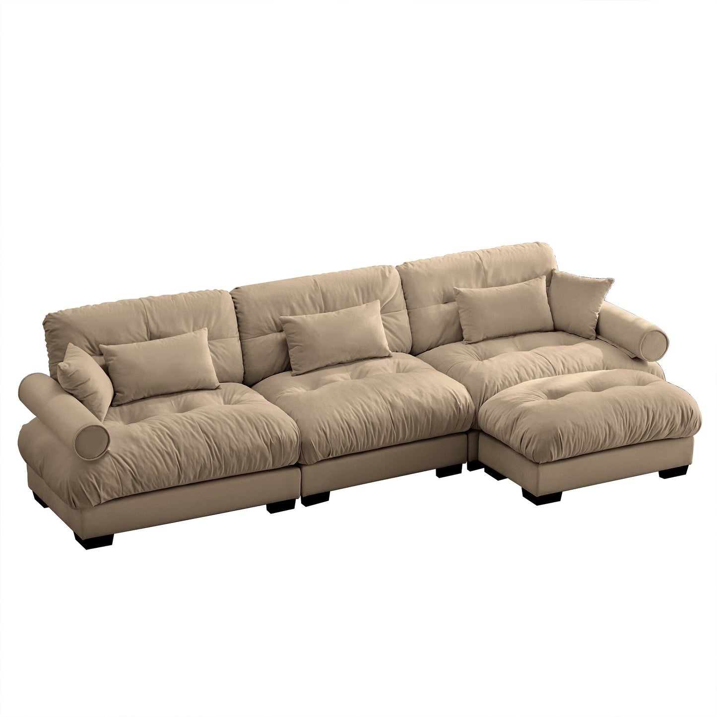 Canapé modulaire sectionnel en velours, siège profond, canapé nuage en forme de L avec pouf et accoudoirs renforcés pour le salon
