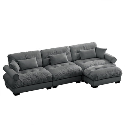 Canapé modulaire sectionnel en velours, siège profond, canapé nuage en forme de L avec pouf et accoudoirs renforcés pour le salon