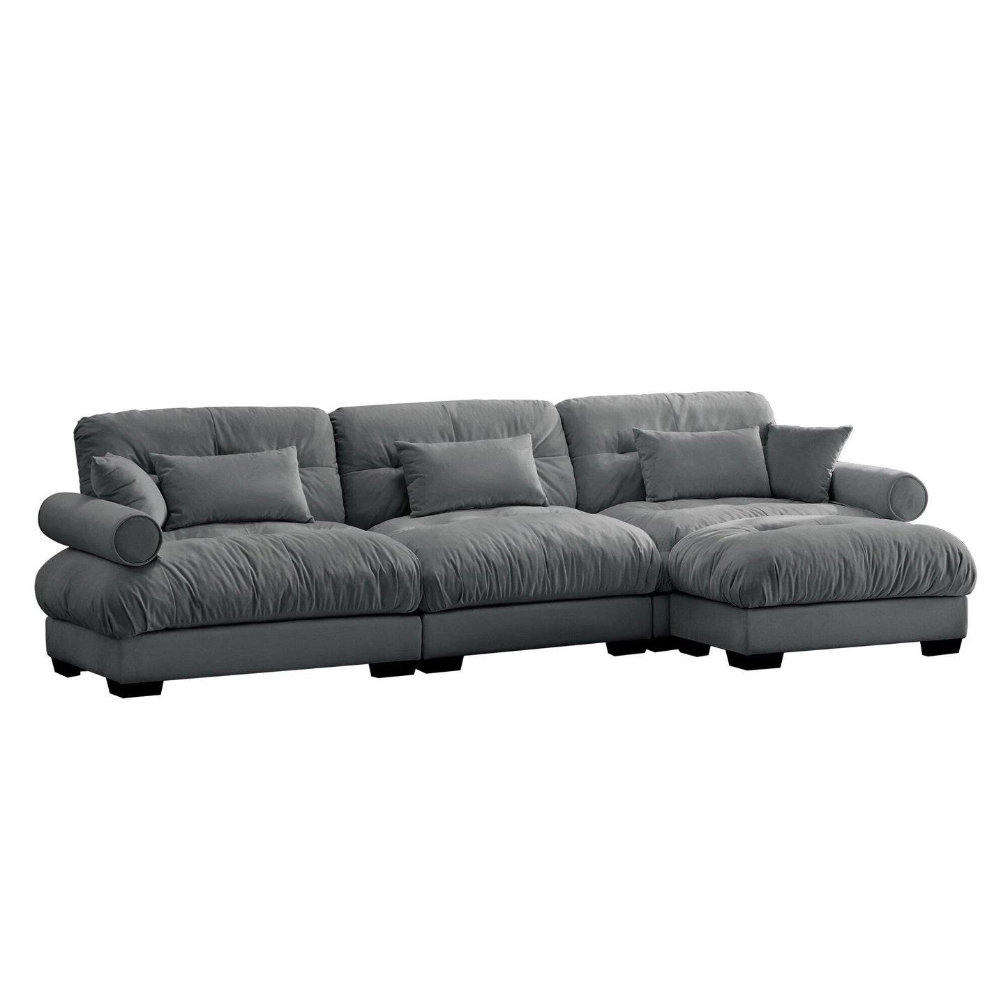 Canapé modulaire sectionnel en velours, siège profond, canapé nuage en forme de L avec pouf et accoudoirs renforcés pour le salon