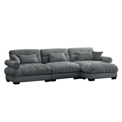 Canapé modulaire sectionnel en velours, siège profond, canapé nuage en forme de L avec pouf et accoudoirs renforcés pour le salon
