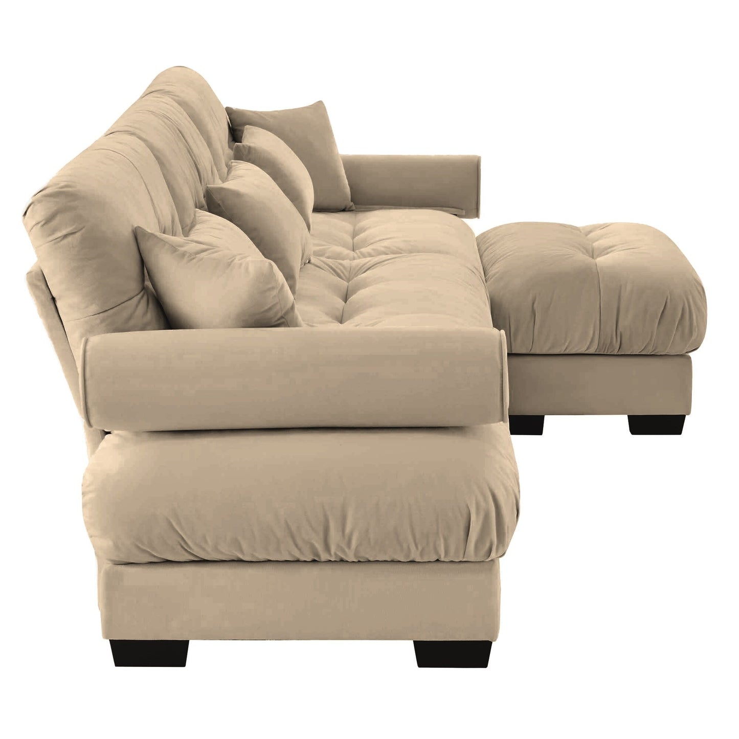 Canapé modulaire sectionnel en velours, siège profond, canapé nuage en forme de L avec pouf et accoudoirs renforcés pour le salon