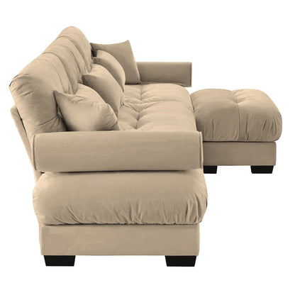 Canapé modulaire sectionnel en velours, siège profond, canapé nuage en forme de L avec pouf et accoudoirs renforcés pour le salon