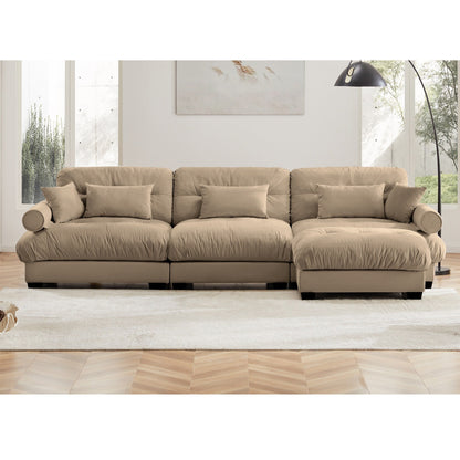 Canapé modulaire sectionnel en velours, siège profond, canapé nuage en forme de L avec pouf et accoudoirs renforcés pour le salon