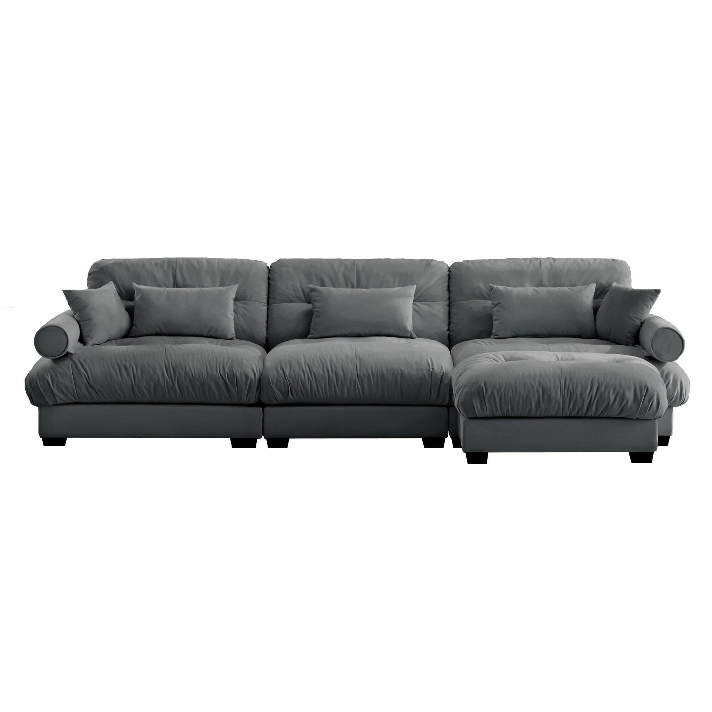 Canapé modulaire sectionnel en velours, siège profond, canapé nuage en forme de L avec pouf et accoudoirs renforcés pour le salon