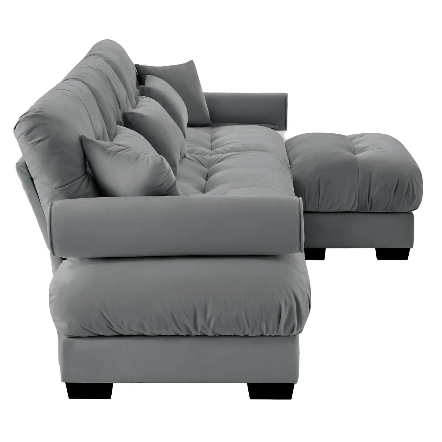 Canapé modulaire sectionnel en velours, siège profond, canapé nuage en forme de L avec pouf et accoudoirs renforcés pour le salon