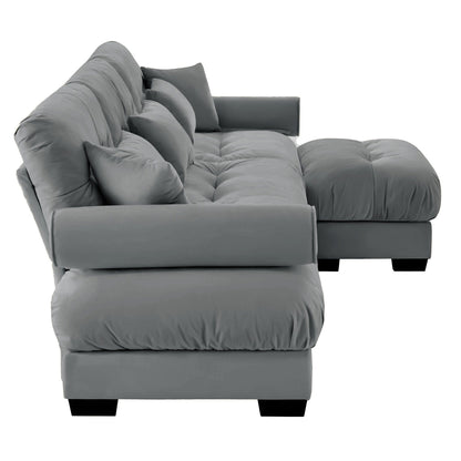 Canapé modulaire sectionnel en velours, siège profond, canapé nuage en forme de L avec pouf et accoudoirs renforcés pour le salon