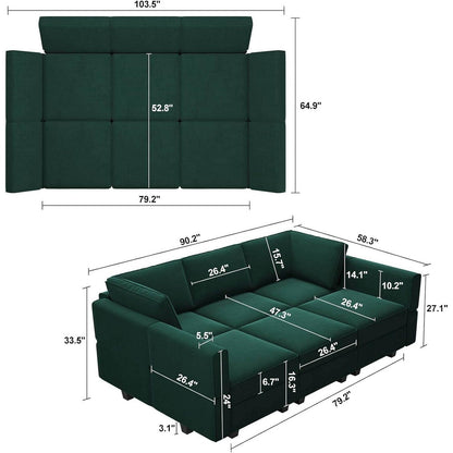 Canapé d'angle modulaire en velours avec méridienne - Canapé-lit avec rangement pour salon, vert
