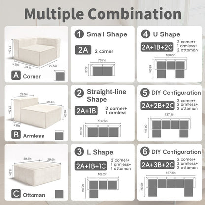 Module de compression en velours côtelé avec canapés ottomans