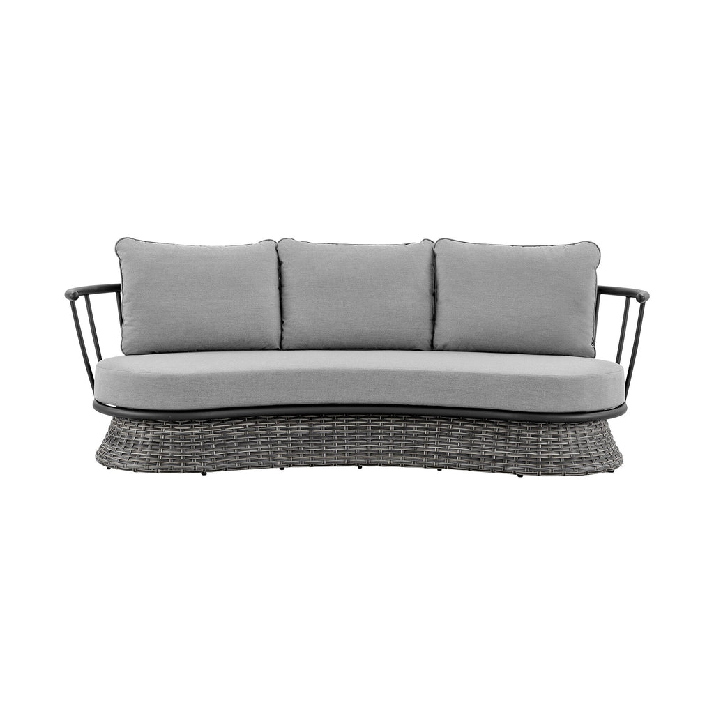 Ensemble de salon de jardin moderne Monk en osier gris et aluminium, 4 pièces, avec chaises pivotantes