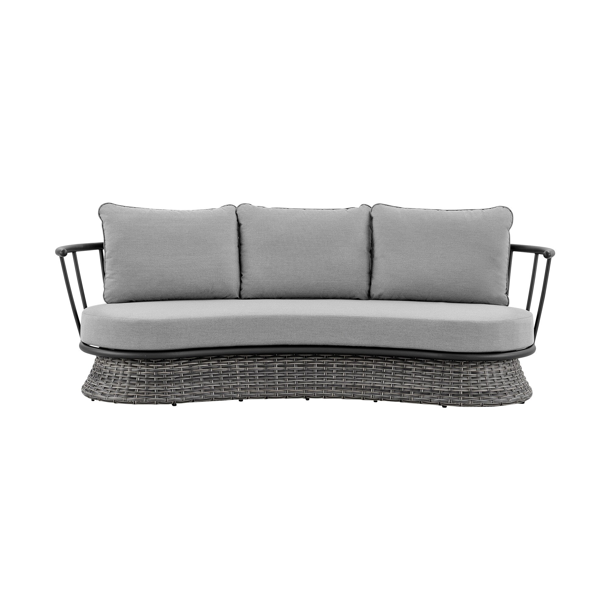 Ensemble de salon de jardin moderne Monk en osier gris et aluminium, 4 pièces, avec chaises pivotantes