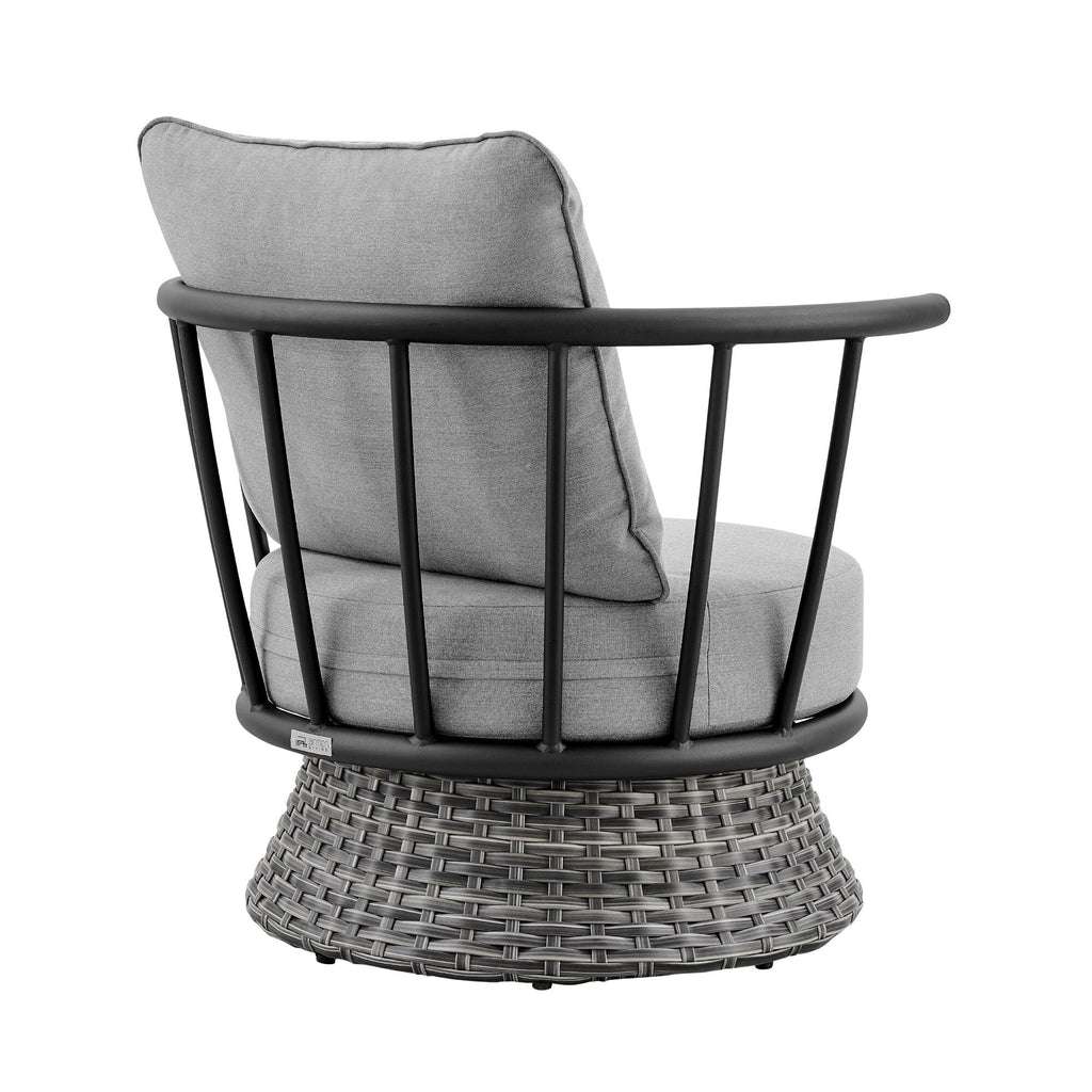Ensemble de salon de jardin moderne Monk en osier gris et aluminium, 4 pièces, avec chaises pivotantes