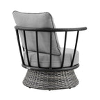 Ensemble de salon de jardin moderne Monk en osier gris et aluminium, 4 pièces, avec chaises pivotantes