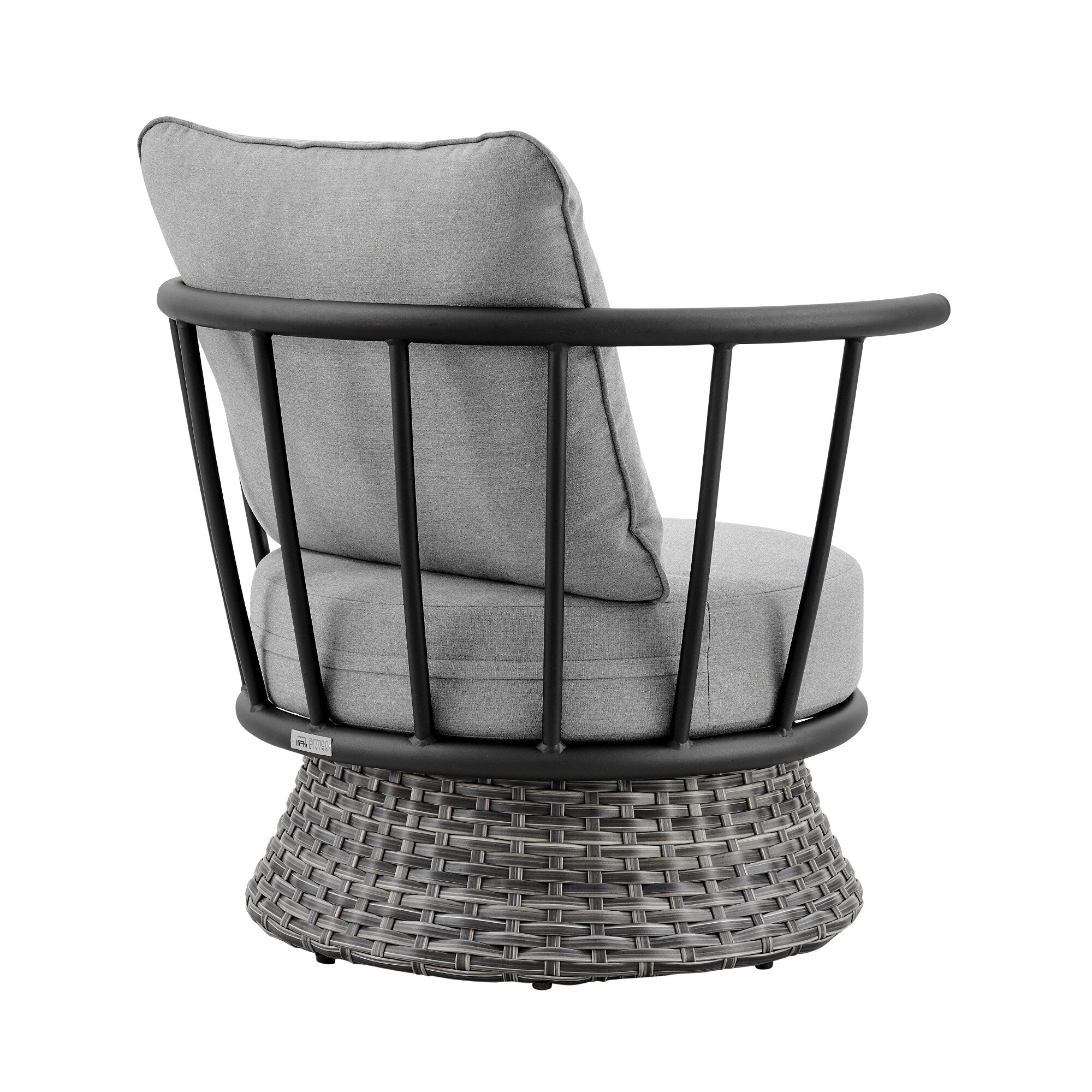 Ensemble de salon de jardin moderne Monk en osier gris et aluminium, 4 pièces, avec chaises pivotantes