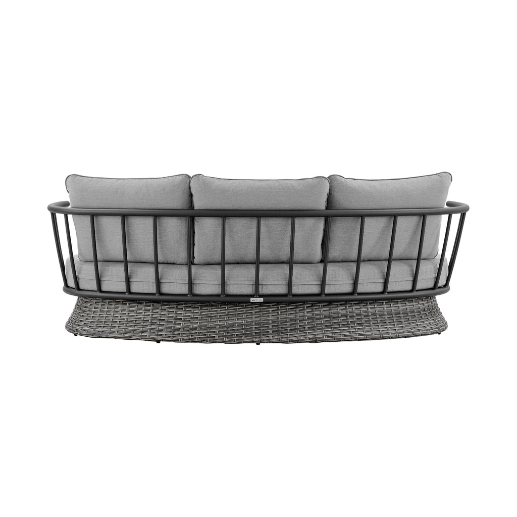 Ensemble de salon de jardin moderne Monk en osier gris et aluminium, 4 pièces, avec chaises pivotantes